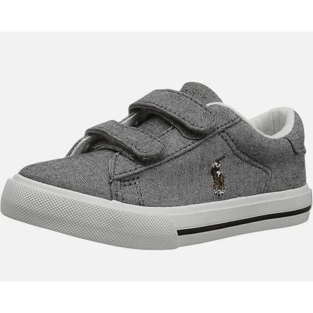 NWOT Polo Ralph Lauren Easten EZ Grey Chambray / Multi Pony Player Shoes Size 8.